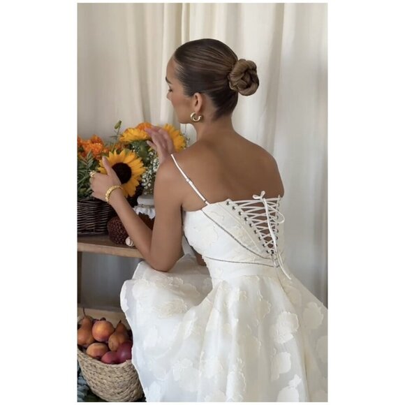 HOUSE OF CB Serenita Jacquard Fit & Flare Cocktail Minidress in Cream Large Tall - Picture 2 of 16